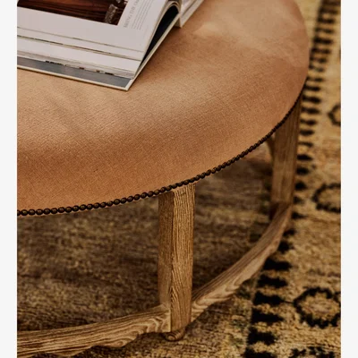 OKA OKA, Edirne Velvet Ottoman - Apricot, Ottoman