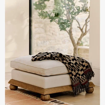 OKA OKA, Burghley Ottoman - Natural Linen, Ottoman