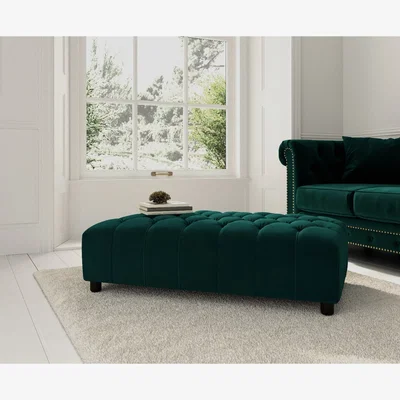 Oak&More Dark Green Velvet Footstool