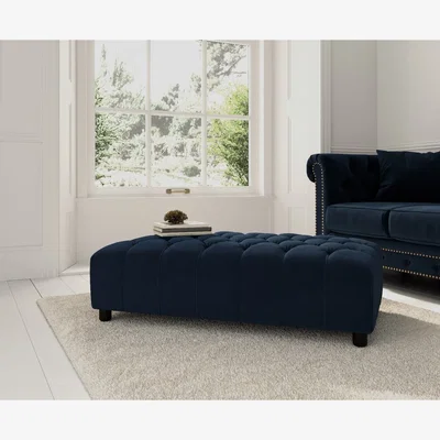 Oak&More Dark Blue Velvet Footstool