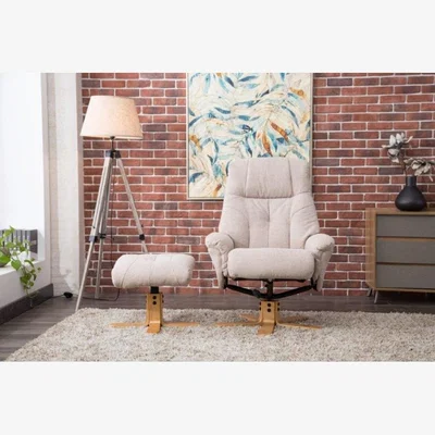 Downtown Compton Chair and Footstool Set - Lisbon Wheat Fabric In Beige