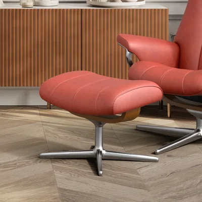 Downtown Stressless Paul Footstool With Cross Base - Batick Leather