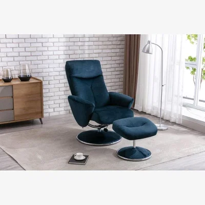 Downtown Islington Chair and Footstool Set - Deep Sea Blue Fabric