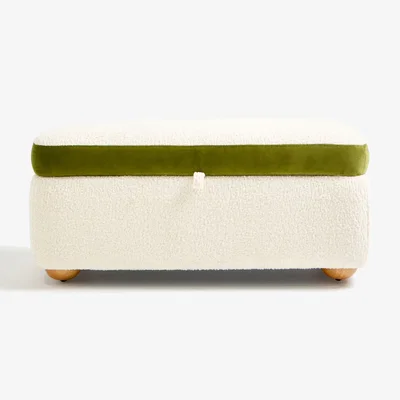 Oliver Bonas Alina Green Velvet & White Boucle Ottoman