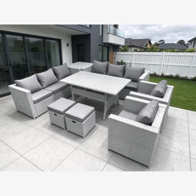 The Range Fimous 8-Seater Rattan Garden Furniture Set with Dining Table, Sofas, Chairs & Footstools