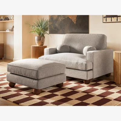 The Range Addison Loveseat Footstool Bundle Beige Boucle - Beige