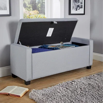 The Range Home Source Verona Fabric Storage Box Ottoman  - Grey