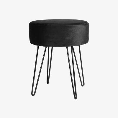 The Range 1x Round Velvet Footstool - Black Hairpin Legs - Black