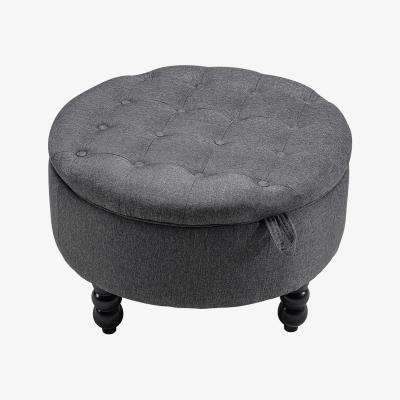 The Range Round Linen Storage Ottoman with Wood Tray - Grey