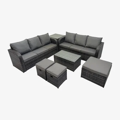 The Range Fimous 9-Seater Rattan Garden Set ¿ 2×3-Seater Sofas, Tables & Footstools Dark Grey - Dark Grey