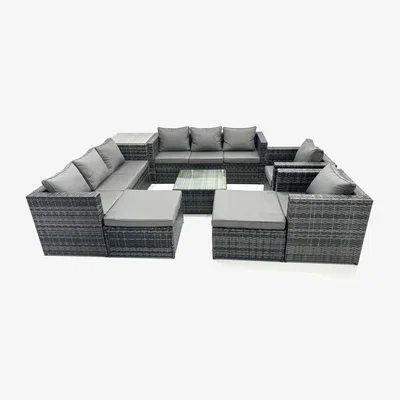 The Range Fimous Outdoor 10-Seater Rattan Patio Set with 2x 3-Seater Sofas, 2 Chairs, Tables and 2 Footstools. - Dark Grey Mixed