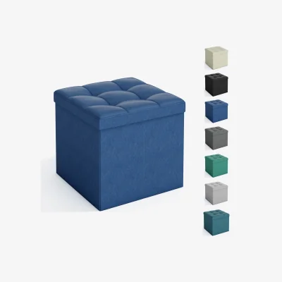 The Range MCC Direct 38cm Square Foldable Storage Ottoman Upholstered Footstool - Blue