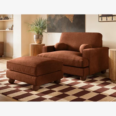The Range Addison Loveseat Footstool Bundle Orange Chenille - Orange