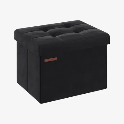 The Range Small Folding Ottoman Bench with Storage, Space-Saving Footrest for Bedroom or Dorm, Ink Black - Ink Black