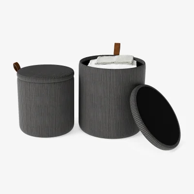 The Range Set of 2 Round Ottoman with Storage - Grey