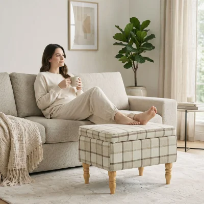 The Range HOMCOM Linen Fabric Upholstered Footstool with Removable Top - Brown