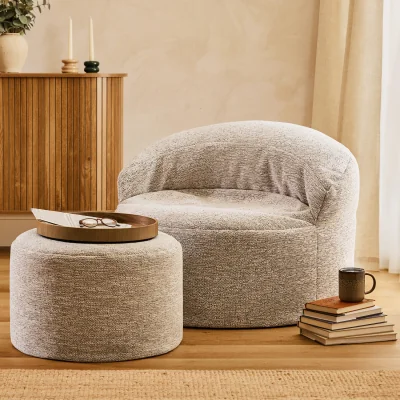 The Range icon Orb Accent Chair and Milano Round Footstool Woven, Natural - Natural