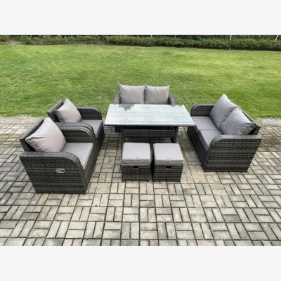 The Range Fimous 8-Seater Rattan Lounge Set with Chairs & Footstools - Dark Grey
