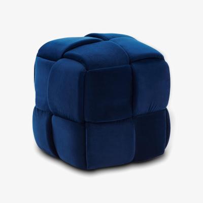 The Range Square Woven Velvet Ottoman Footstool - Blue