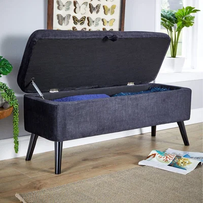 The Range Home Source Carson Velvet Ottoman Storage Box with Legs  - Black