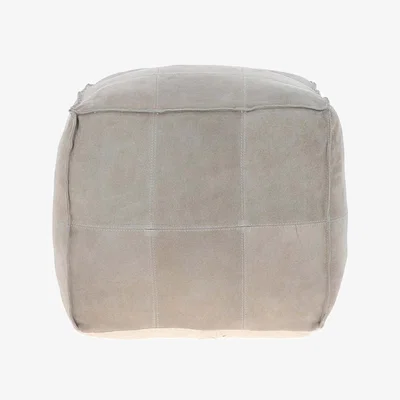 The Range Suede Leather Square Boho Pouffe AGC 03 - White