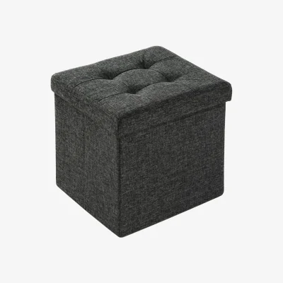 The Range Stool - Foldable Ottoman, Padded, Storage Space, 38 x 38 x 38 cm - Dark Grey