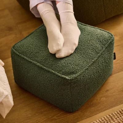 The Range icon Amara Boucle Square Footstool Bean Bag, Olive - Olive