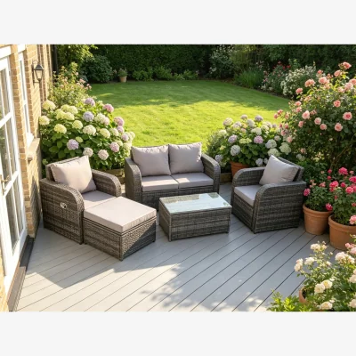 The Range Rattan Garden Furniture Set Coffee Table Footstool - Dark Grey Mixed