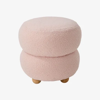The Range Soft Round Teddy Fleece Footstool - Pink