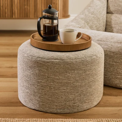 The Range icon Woven Milano Round Footstool Bean Bag, Natural - Natural