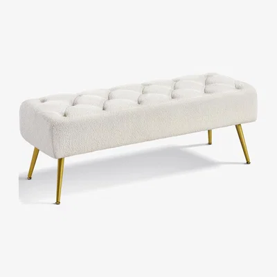 The Range Yaheetech Modern Fabric Ottoman Bench with Golden Legs - Ivory