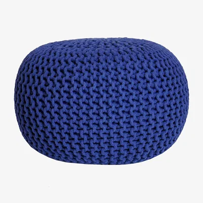The Range Knitted Round Pouffe - Royal Blue