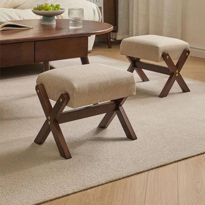 The Range Compact Wooden Footstool with Cushion - Brown