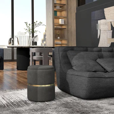 The Range Storage Pouffe Round Foot Stool with Padded Seat - Grey