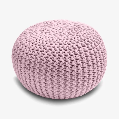 The Range Knitted Pouffe Chunky Round Footstool Ottoman 100% Cotton Handmade - Pink