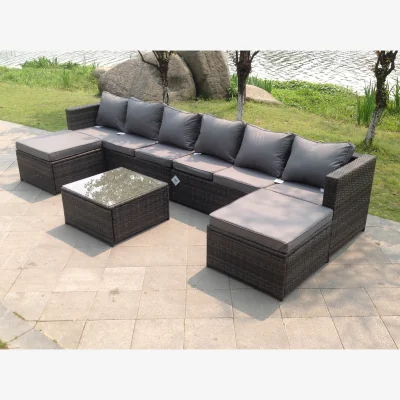 The Range 8 Seater Wicker Rattan Lounge Sofa Footstool and Table 2 Footstools