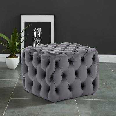 The Range Square Button-Tufted Velvet Footstool - Grey