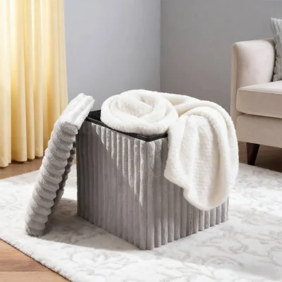 The Range Faux Fur Ribbed Ottoman Storage Box - Grey