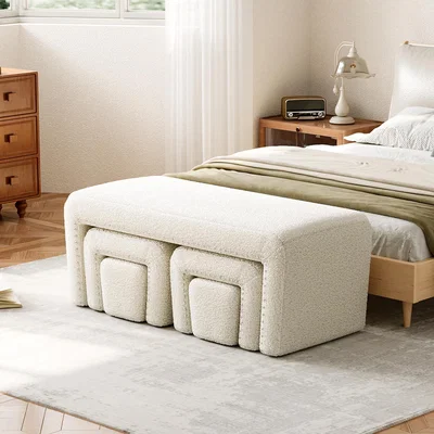 The Range Multi-Size Stackable Padded Ottoman Bench Set - White