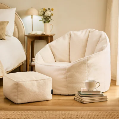 The Range icon Boucle Sirena Accent Chair and Footstool Bundle, Cream - Cream