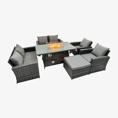 The Range Rattan Outdoor Furniture Big Footstools 7 Seater - Dark Grey Mixed