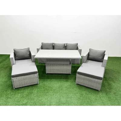 The Range Fimous 6-Piece Rising Dining Rattan Set, 3-Seater Sofa, 2 Chairs, Footstool, Light Grey - Light Grey