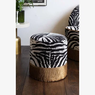 Rockett St George Zebra Print Tassel Footstool
