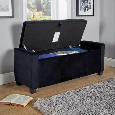 The Range Home Source Verona Fabric Storage Box Ottoman  - Black