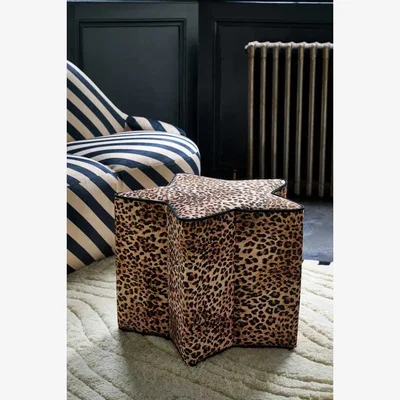 Rockett St George The Leopard Print Velvet Star Footstool
