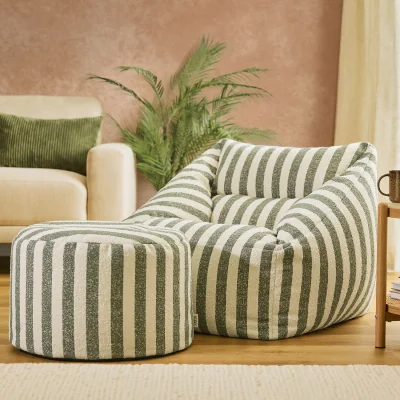 The Range icon Natalia Stripe Boucle Armchair Bean Bag and Round Footstool - Olive