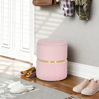 The Range HOMCOM Round Pouffe Storage Footstool with Hidden Space Pink - Pink