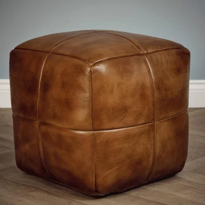 The Range Genuine Leather Pouffe Foot Stool Tan Brown - Brown