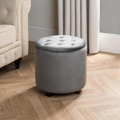 The Range Matte Velvet Button Top Storage Ottoman - Grey
