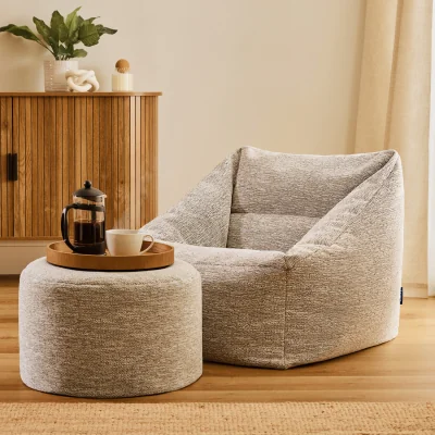 The Range icon Natalia Woven Armchair and Round Footstool Bean Bag,  Natural - Natural